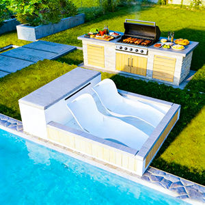 การออกแบบสระว่ายน้ำกลางแจ้งสมัยใหม่พร้อมเตียงนวดน้ำบำบัดเพื่อการผ่อนคลายและความสบาย - Product Image 1