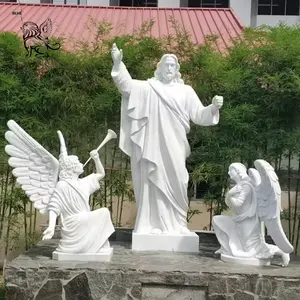 مجسمات منحوتة يدوية للملائكة المسيحية من الحجر بحجم طبيعي من BLVE مجسمات يسوع مرصعة بالرخام الأبيض ملاك مُركب