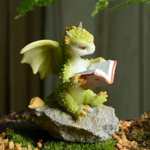 Zwn — Figurine de Dragon couchée sur la pierre, jouet en résine, Figurine d'animal Miniature, articles cadeaux, Z15373A