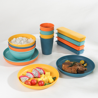 Ensemble de vaisselle en plastique écologique sans BPA de 16 pièces pour la cuisine et la table, idéal pour le camping, comprend des assiettes, des bols, des tasses et des couverts