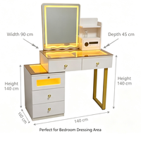Table de maquillage LED compacte avec miroir à commande tactile intelligente, tiroirs de rangement et armoire latérale pour la maison