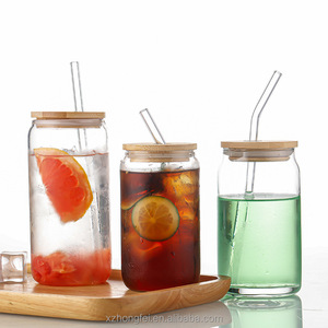 Vente en gros de verres à shot en <span class=keywords><strong>verre</strong></span> borosilicate de haute qualité de 16 oz et 20 oz avec couvercle en bambou et paille, écologiques, pour les fêtes, le café, le jus, la bière, l'<span class=keywords><strong>eau</strong></span> - Product Image 5