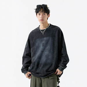 Maglietta da uomo 2026 Street Fashion in puro cotone scuro lavato, <span class=keywords><strong>a</strong></span> maniche lunghe, antipiega, traspirante e anti-sudore, con grafica <span class=keywords><strong>a</strong></span> lettere - Product Image 1