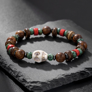 2025 New Men's Trendy Design Handmade <b>Bead</b> Skull Retro Style Wooden <b>Bead</b> <b>Bracelet</b> - Product Image 6
