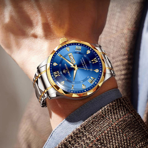 <span class=keywords><strong>Montre</strong></span> Louie Juelen pour homme, bracelet <span class=keywords><strong>en</strong></span> acier inoxydable doré, étanche, double calendrier, mécanique à quartz, aiguilles simples - Product Image 3