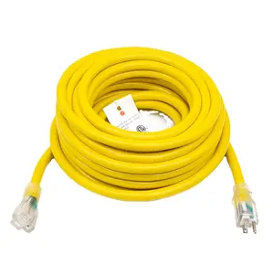 Kabel ekstensi 100ft dalam/luar ruangan 5-15p Male Plug 5-15R NEMA Plug 12AWG 3-Wire 3-Prong peralatan rumah termasuk indikator