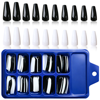100 Uds./Caja Puntas de Uñas Postizas Largas Negras y Blancas Sólidas, Brillantes, de Cobertura Completa, Estilo Bailarina, Rectas y Cónicas para Extensión de Uñas