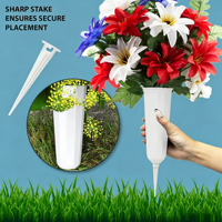 Vase à fleurs commémoratif avec insert en mousse, support de fleurs pour cimetière avec piquet de fixation au sol pour bouquets de fleurs fraîches et séchées