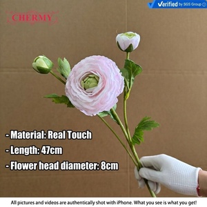 DC164 Ranúnculos Artificiales al por Mayor, Color Rosa Claro, Tacto Real, 3 Cabezas, para Arreglos Florales de Boda - Product Image 2