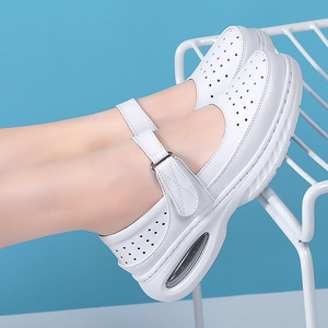 Chaussures d'infirmière en cuir blanc de deuxième couche pour femmes chaussures de travail médical rembourrées creuses douces et respirantes antidérapantes - Product Image 5