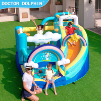 Açık Hava Gökkuşağı Şişme Zıplama Şatosu Kaydıraklı Çocuk Partisi Ev Tipi 420D+840D Oxford Kumaş 3 Kişilik