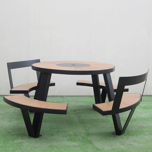 <span class=keywords><strong>Table</strong></span> et chaises de restaurant en métal pour café extérieur, ensembles de jardin, <span class=keywords><strong>table</strong></span> de pique-nique en bois rond en acier PS avec banc - Product Image 3