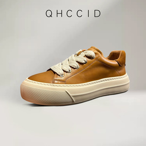QHCCID Baskets décontractées pour hommes en cuir véritable, à semelle épaisse ajourée, talon moyen, respirantes, certifiées SGS, pour usage quotidien - Product Image 3