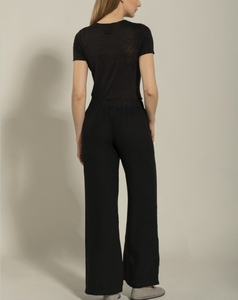 <span class=keywords><strong>Pantaloni</strong></span> a Gamba Larga per Donna in Puro <span class=keywords><strong>Lino</strong></span> Traspirante con Vita Media Elasticizzata, Tessuto Crespo, Stile Fronte Piatto, Produzione OEM Personalizzata - Product Image 4