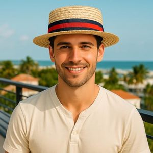 Chapeau de paille boater pour femmes et hommes, chapeau skimmer à large bord, chapeau Amish, costume de Noël, chapeau de paille naturel fait main - Product Image 4