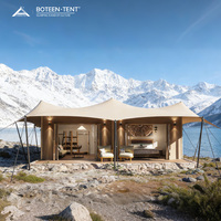 Tente de glamping de luxe Patagonia Safari 12,8x6,8m 87 Khaki PVDF Coton imperméable Cadre en aluminium 3000mm+ Imperméable Une chambre