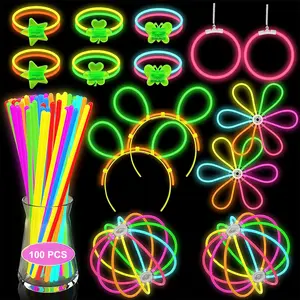 500 toplu özel parti floresan bilezikler kolye konnektörler promosyon 1.7 inç mini pamuk şeker glow sticks