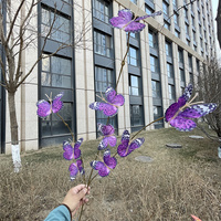 Nouvelle Conception Branche de Fleur en Soie Réaliste à 9 Têtes avec Papillon Artificiel pour Décoration de Fond