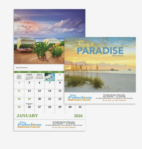Calendriers 2027 personnalisés avec logo, thème Plage de rêve, agrafés, 12 mois, promotionnels, à suspendre au mur, cadeau d'entreprise, vente en gros - Product Image 4