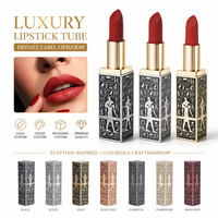 Rouge à lèvres mat de luxe style égyptien, gaufré 3D, marque privée, logo personnalisé, longue tenue, waterproof, maquillage rétro, rouge