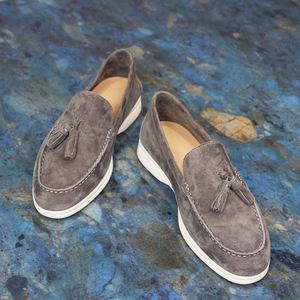 Mocassins pour hommes en daim de vachette ultra-doux, à pampilles, en cuir véritable, à lacets, respirants, légers, pour le bureau et la carrière, à bout pointu - Product Image 2