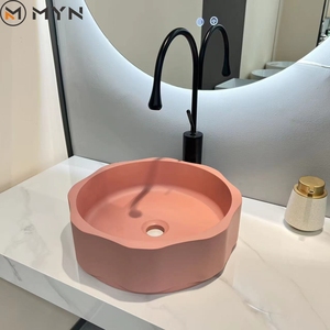 MYN Customize Color Salle de bain Gain de place Pierre artificielle Rainure Flûte Surface solide Lavabos avec comptoirs en pierre frittée - Product Image 4