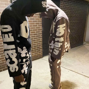Men Applique Patches Embroidery Custom Logo Jogger Flare Tracksuit Cut and <b>Sew</b> Hoodies Two Piece <b>Set</b> Sweat Suit - Product Image 4
