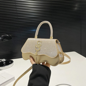 Luxury Designer Inspired Glitter <b>Rhinestone</b> <b>Top</b> Handle Crossbody Bag Women Evening Party Handbag With Tassel - Product Image 4