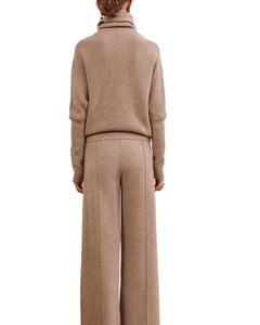 Completo in Cashmere da Donna Tinta Unita Lavorato a Maglia con Dolcevita Maglione e <span class=keywords><strong>Pantaloni</strong></span> in Lana e Cashmere Set Due Pezzi - Product Image 2
