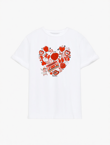 T-Shirt da Donna con Stampa Cuore, Manica Corta, Collo Tondo, Design Carino, per Tutte le Stagioni, Casual, Bianco Rosso, 100% Cotone Jersey - Product Image 1