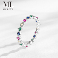 Bague empilable Mylove personnalisée en argent sterling 925 plaqué rhodium avec perles et zircons cubiques colorés, motif éternité arc-en-ciel, vente en gros