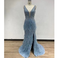 2022 nouvelles robes de soirée sirène perles faites à la main avec plumes Sexy fendu longues robes de soirée pour les femmes fête