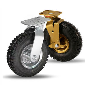 Verriegelbare Industrielle Goldene Lenkrollen Hochbelastbare Aufblasbare Schwenkbare 8\" 10\" Luftreifen Gummi-Lenkrollen Verriegelbare Rollen - Product Image 1