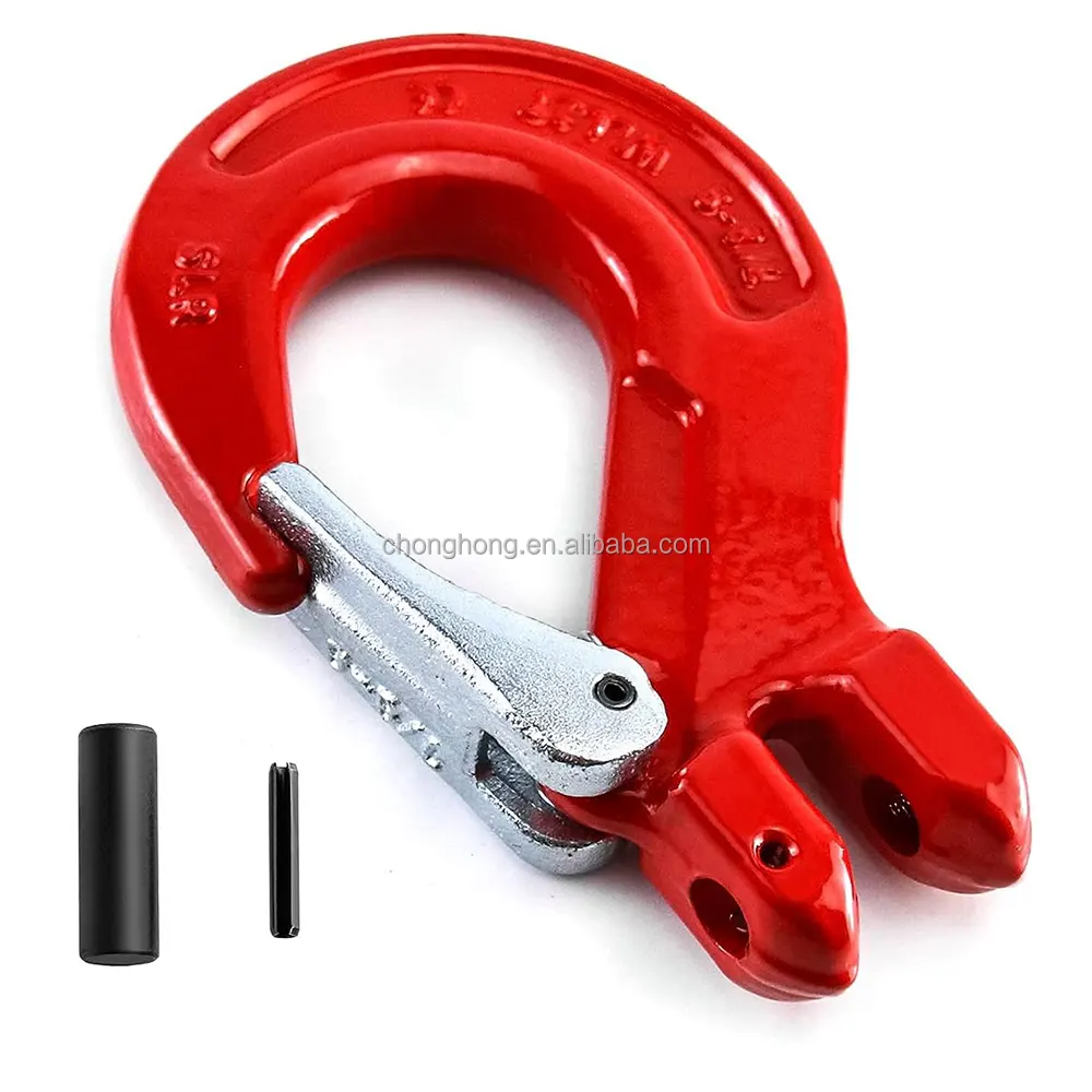 Galvanized Grab Hook 3/8" Safety Clevis Slip Hook with Latch, 4400 lbs Capacity, Grade 80 Drop Forged Alloy Steel