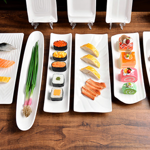 A5 <b>melamine</b> imitation porcelain white sushi <b>plate</b>, Japanese style plastic dish, saury <b>plate</b>, rectangular creative long <b>plate</b>. - Product Image 2