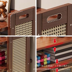 Retro Solid Wood <b>Desktop</b> Organizer Double Layer Storage Rack Multipurpose Portable Office Use - Product Image 5