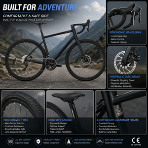 <span class=keywords><strong>Bicicleta</strong></span> de <span class=keywords><strong>Gravel</strong></span> 700C de 24 Velocidades, Cuadro de Aleación de Aluminio, Horquilla de <span class=keywords><strong>Carbono</strong></span>, Frenos de Disco Hidráulicos, 700x50C, <span class=keywords><strong>Bicicleta</strong></span> de Aventura, Venta al Por Mayor OEM - Product Image 3