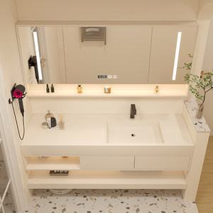 Customized Cream Style Rock Slab Hot Bending One-piece Seamless Ceramic Basin Bathroom <strong>Cabinet</strong> Combination Toilet Semi-<strong>circle</strong> - Product Image 4