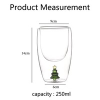 Gelas Kaca Borosilikat Dinding Ganda Motif Pohon Natal, Tiup Manual 250ml, Tahan Panas, Ramah Lingkungan, Aman untuk Mesin Cuci Piring, untuk Rumah & Kafe