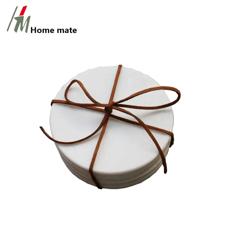 Bar accessories home round shape pure white marble tea coasters for table mat