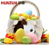 Panier de Pâques en peluche de coton mignon en forme de vache pour enfant, sac de rangement pour bonbons avec décorations d'oreilles HUAZUN