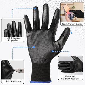 Men Women Thin Breathable Light Duty <b>Grip</b> Polyurethane Black Safety Coated Work PU <b>Gloves</b> - Product Image 2