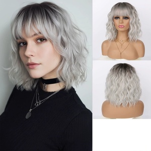 Perruque synthétique <span class=keywords><strong>courte</strong></span> à ondulations d'eau en gros <span class=keywords><strong>pour</strong></span> femmes, aspect naturel, bouclée, remplacement complet des <span class=keywords><strong>cheveux</strong></span>, coiffures <span class=keywords><strong>pour</strong></span> fêtes et costumes - Product Image 4