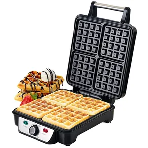 Máquina de waffle compacta antiaderente elétrica para waffles, ferro de waffle belga quadrado americano doce e saboroso, com 4 fatias
