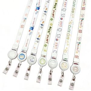 Custom Cartoon Retractable Buckle <b>Polyester</b> <b>Lanyard</b> for Student Anti Loss Card Sleeve Hanging Neck Long Rope Work Badge - Product Image 1