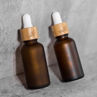 Botol dan set botol kosmetik, botol tetes bambu kaca amber frosted 30ml 50ml 60ml