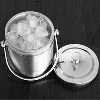 Seau à glace isotherme à double paroi 1L 1.4L 2L en acier inoxydable finition argent satiné avec plateau de drainage et poignée arquée – Vente en gros