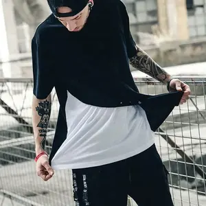 Custom fashion high quality cotton asymmetrical two tone stylish hip hop t-shirt men