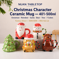 Tasse à café en céramique Père Noël avec couvercle 500 ml – Motif renne, bonhomme de neige, ours – Adorable tasse de Noël pour couple