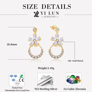 <span class=keywords><strong>Pendientes</strong></span> colgantes con diseño de flores chapados en oro YILUN, <span class=keywords><strong>Pendientes</strong></span> colgantes de circonita cúbica circular de Plata de Ley 925 para mujer - Product Image 5